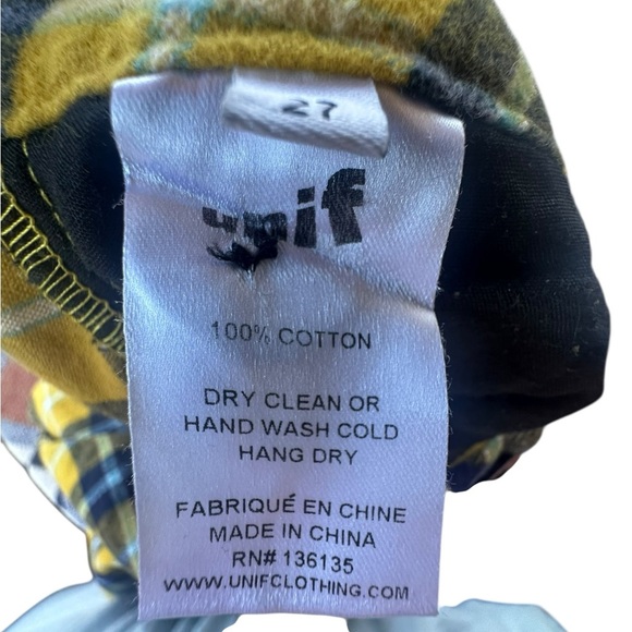 UNIF Dawson Pants Cotton High Rise Yellow Blue Plaid Size 27 - Picture 10 of 11